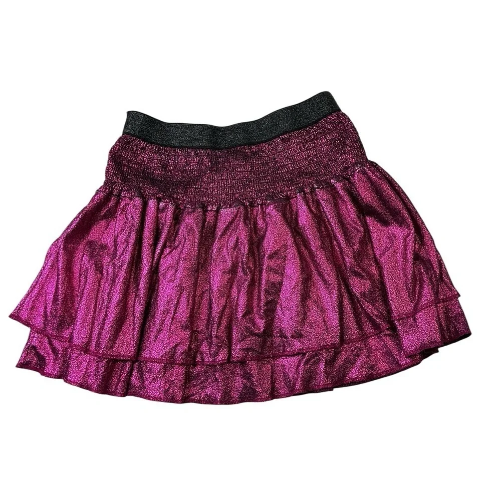 Garanimals Girls Skirt Shiny Metallic Fuchsia Black Crackle Layered Ruffle Sz 8